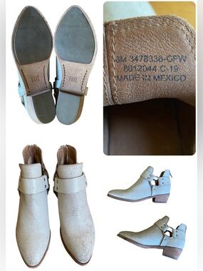 $298 Frye Ray Harness Distressed Off White Suede Leather Booties Boots Women 6M